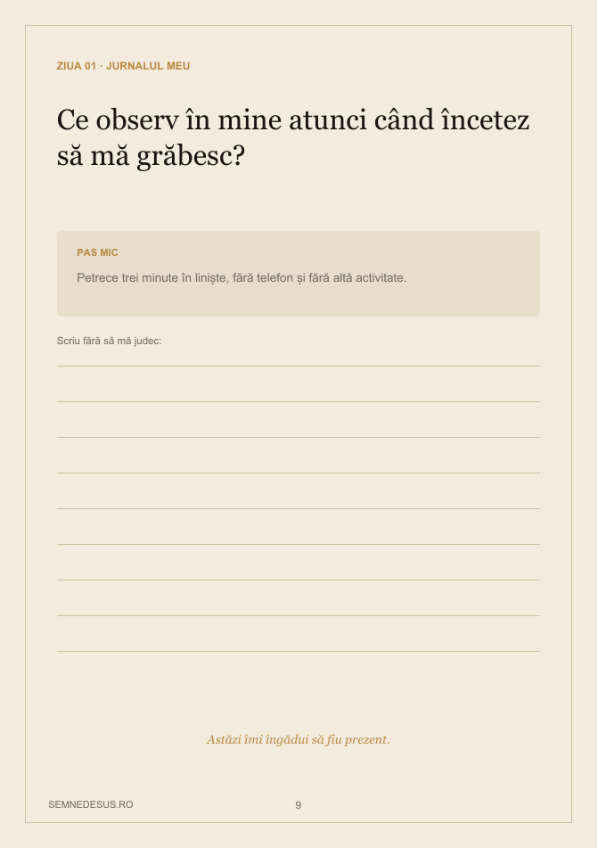 Exemplu de pagină cu întrebare, pas mic și spațiu de scris