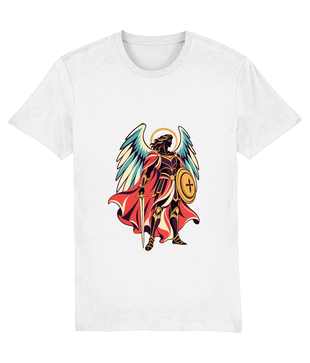 Tricou alb Arhanghelul Mihail · Artă, cu imprimeu pe piept