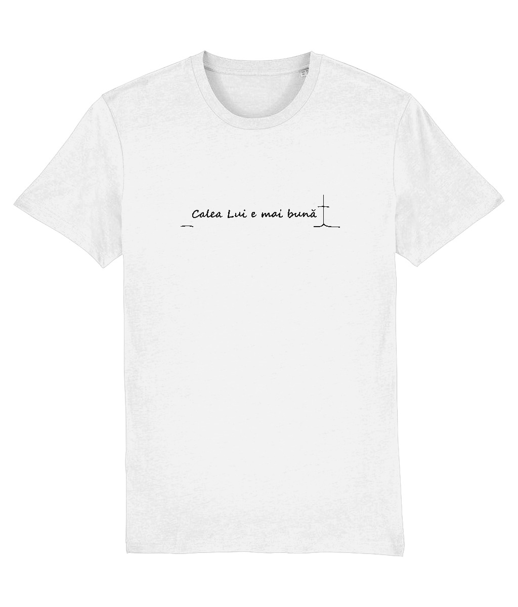 Tricou alb Calea Lui e mai bună, cu imprimeu pe piept