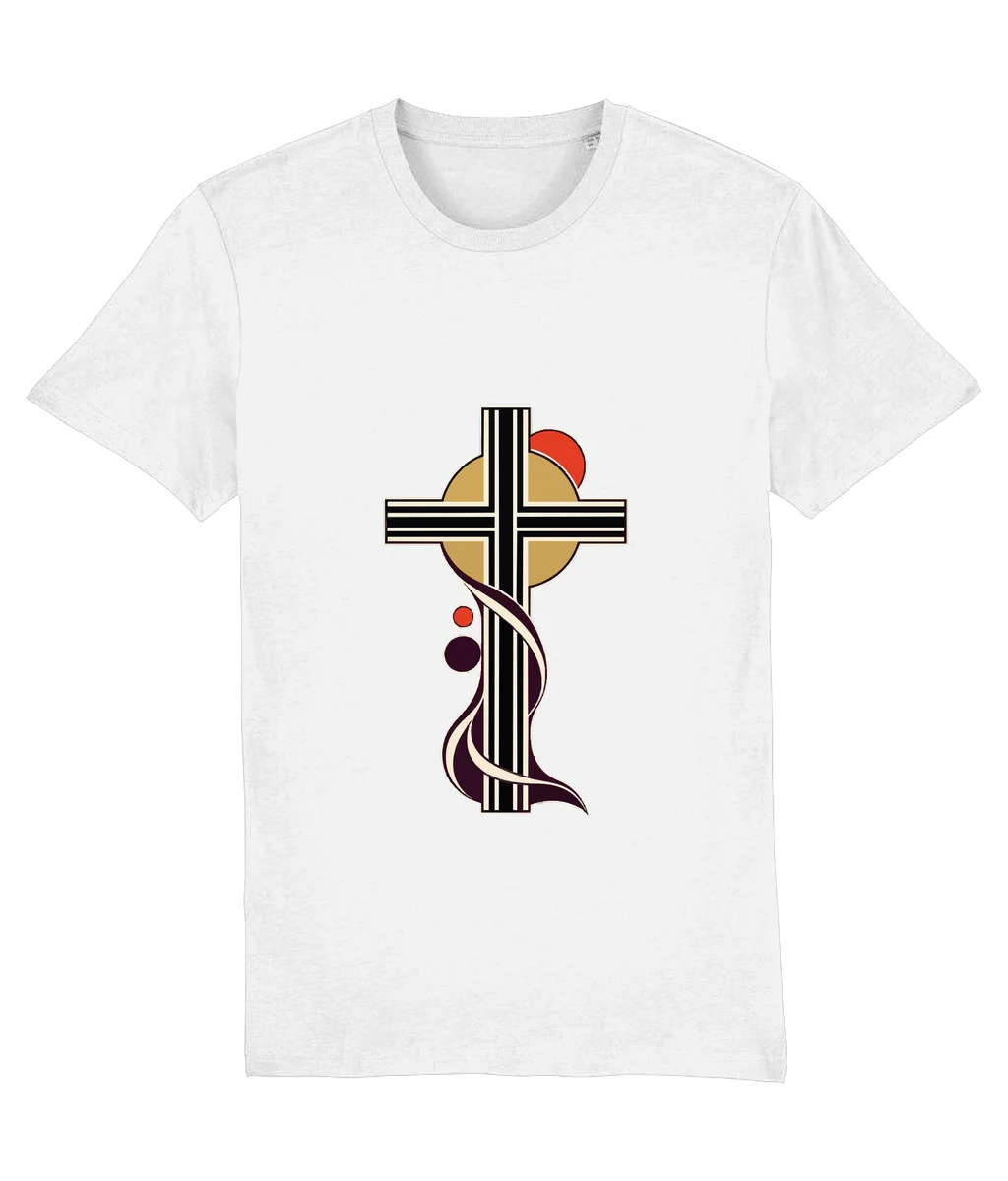 Tricou alb Crucea vie · Artă, cu imprimeu pe piept
