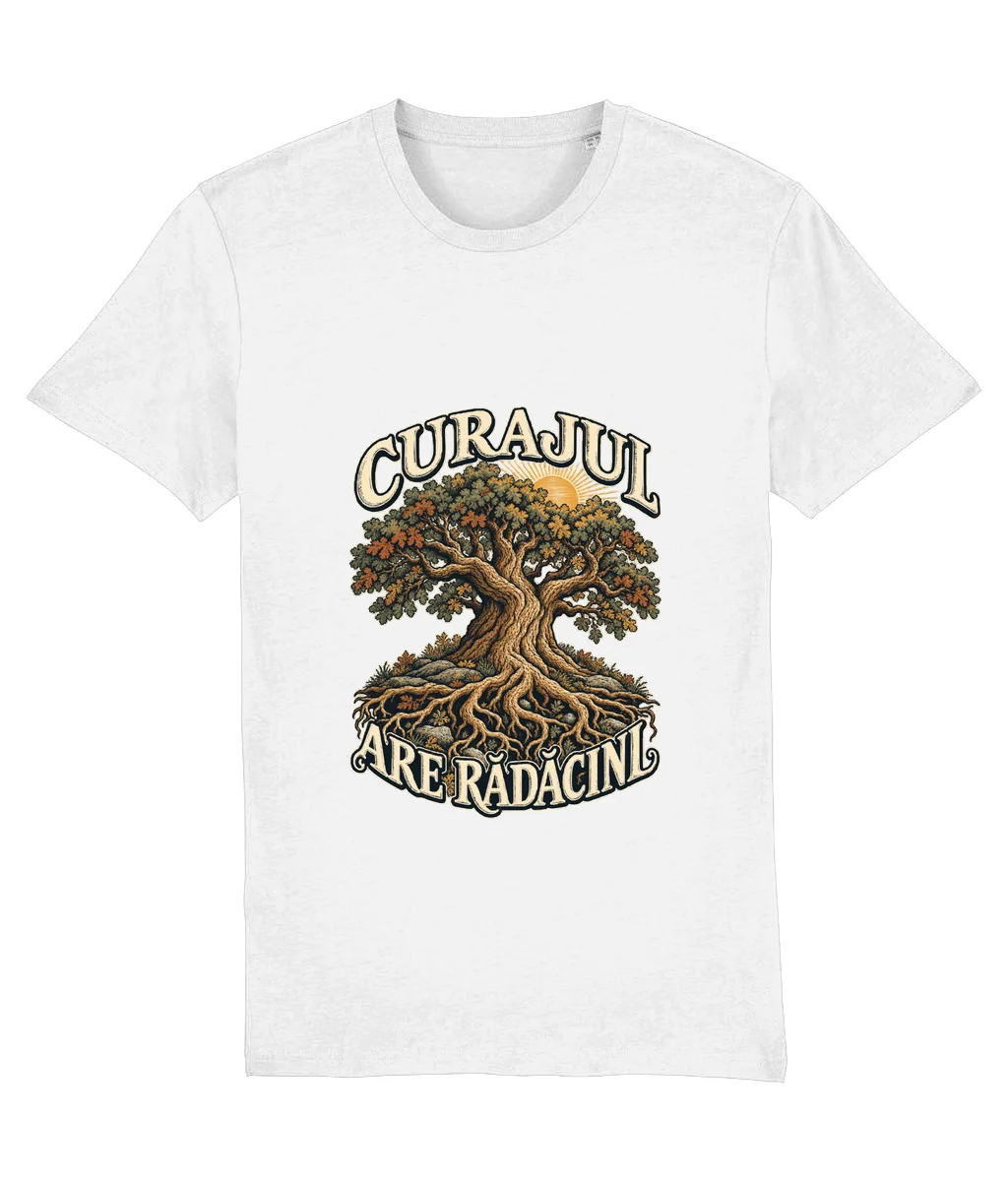 Tricou alb Curajul are rădăcini, cu imprimeu pe piept