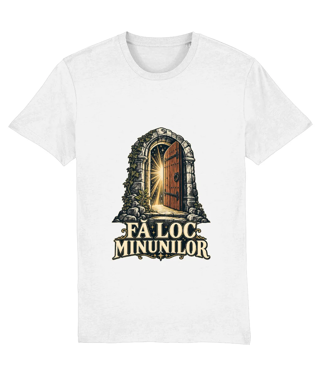 Tricou alb Fă loc minunilor, cu imprimeu pe piept
