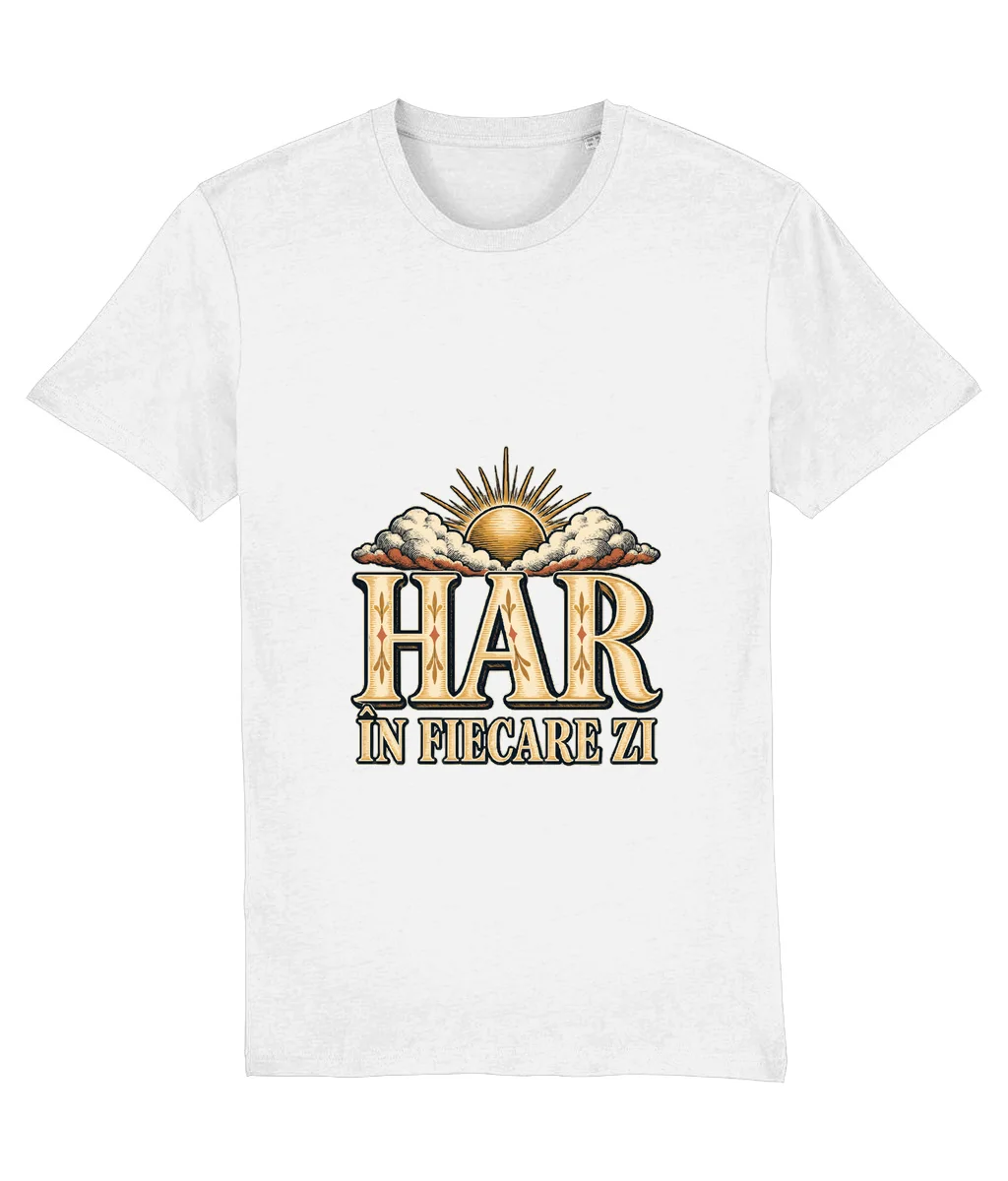Tricou alb Har în fiecare zi, cu imprimeu pe piept