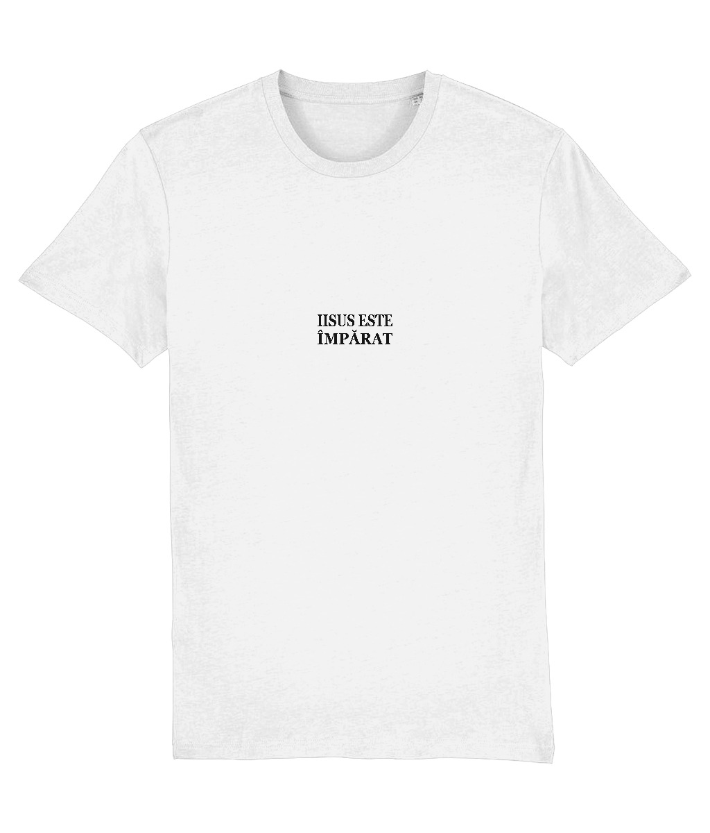 Tricou alb Iisus este Împărat, cu imprimeu pe piept