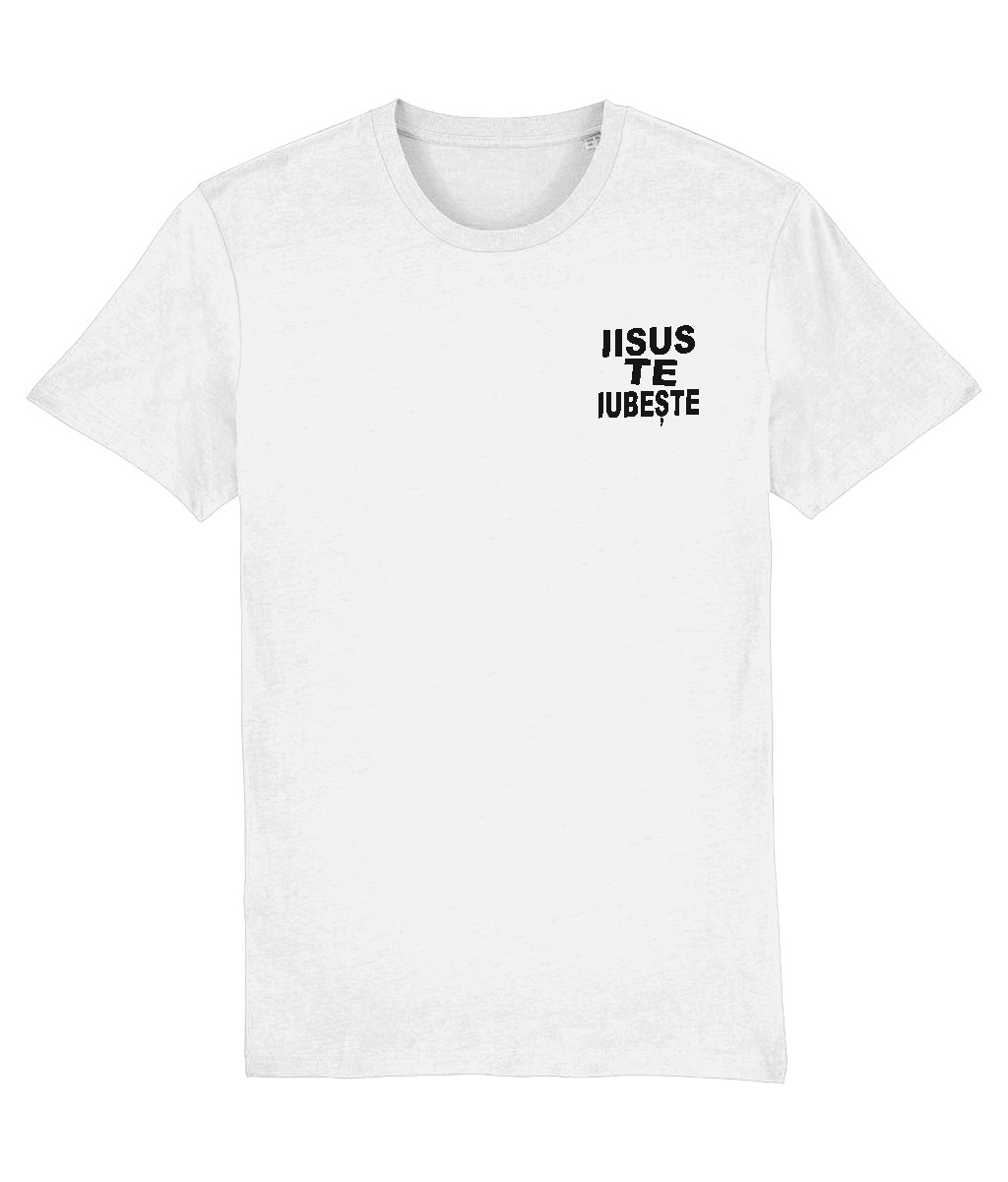 Tricou alb Iisus te iubește, cu imprimeu pe piept