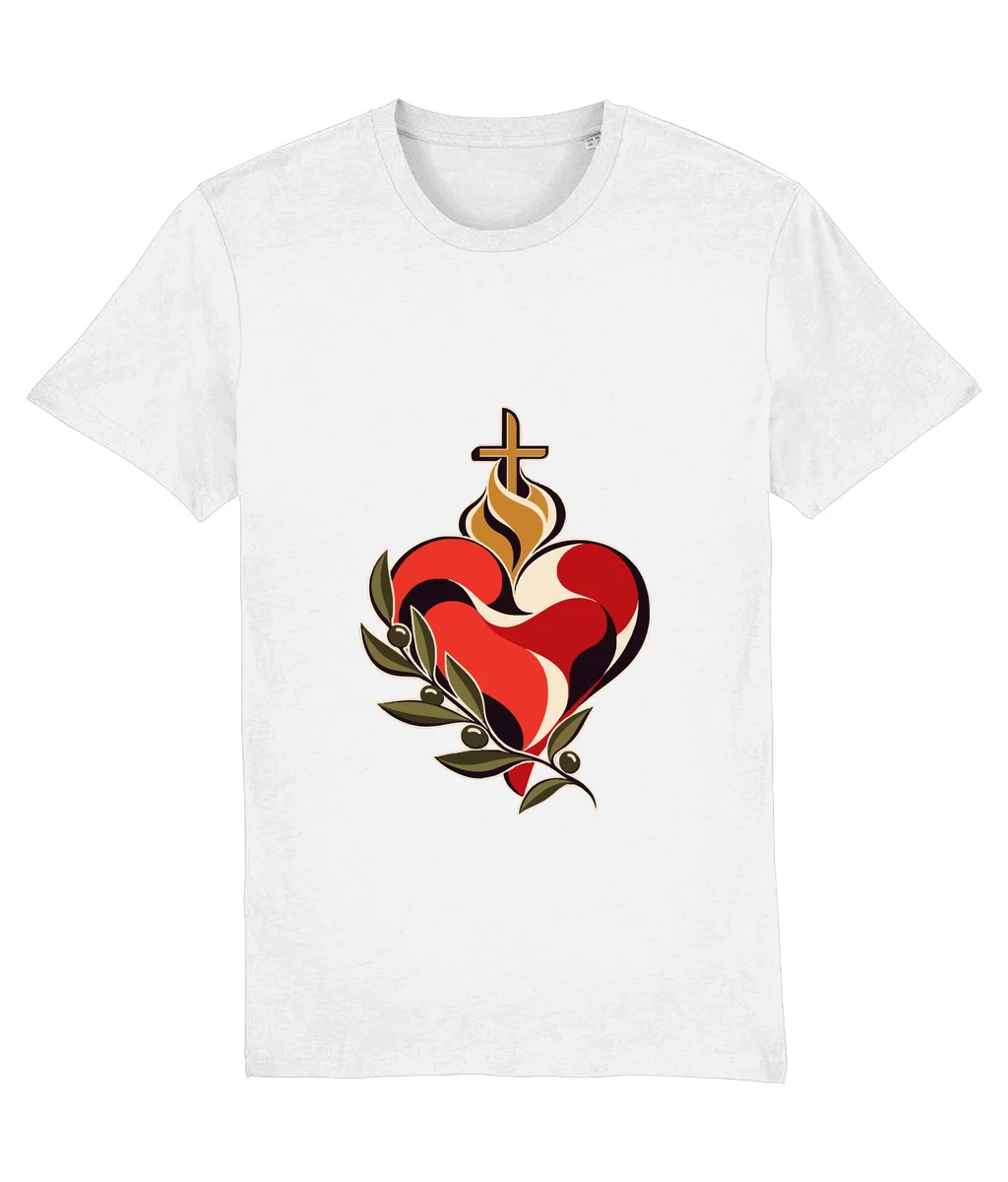 Tricou alb Inima credinței · Artă, cu imprimeu pe piept