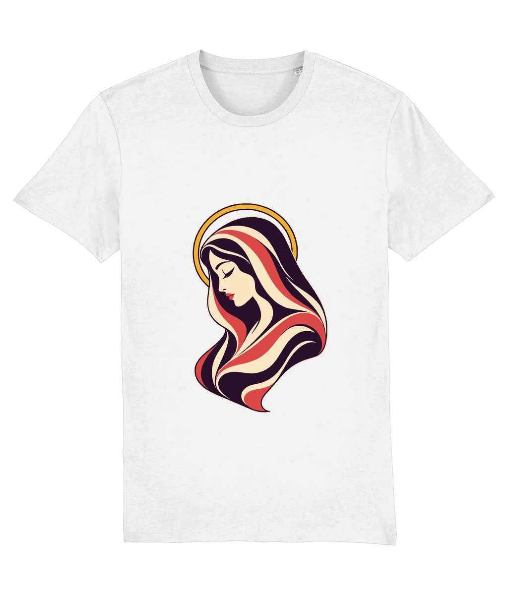 Tricou alb Maica Domnului · Artă, cu imprimeu pe piept