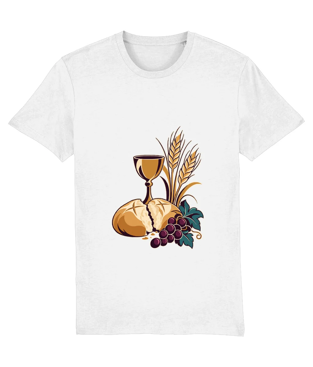 Tricou alb Pâinea vieții · Artă, cu imprimeu pe piept