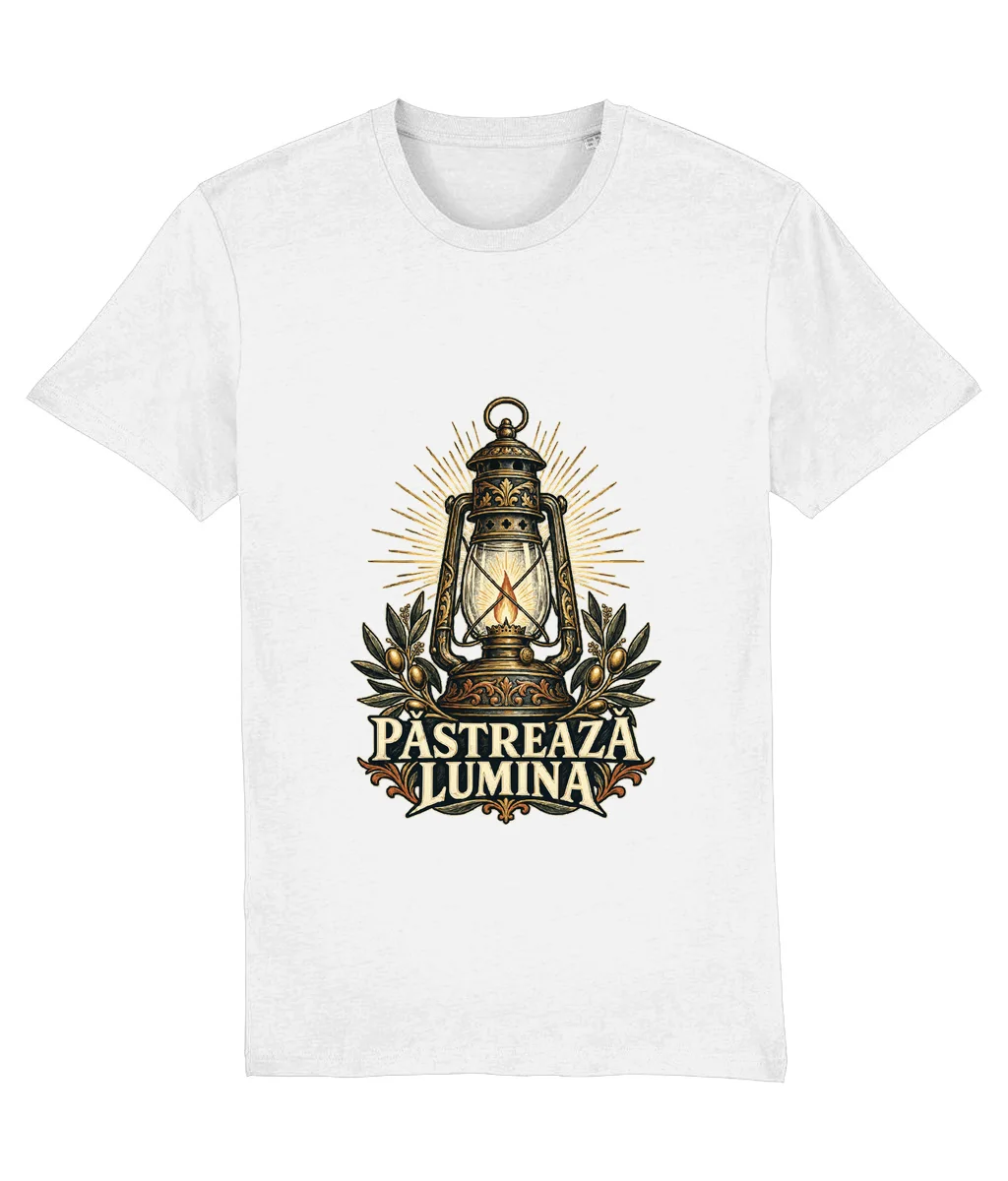 Tricou alb Păstrează lumina, cu imprimeu pe piept