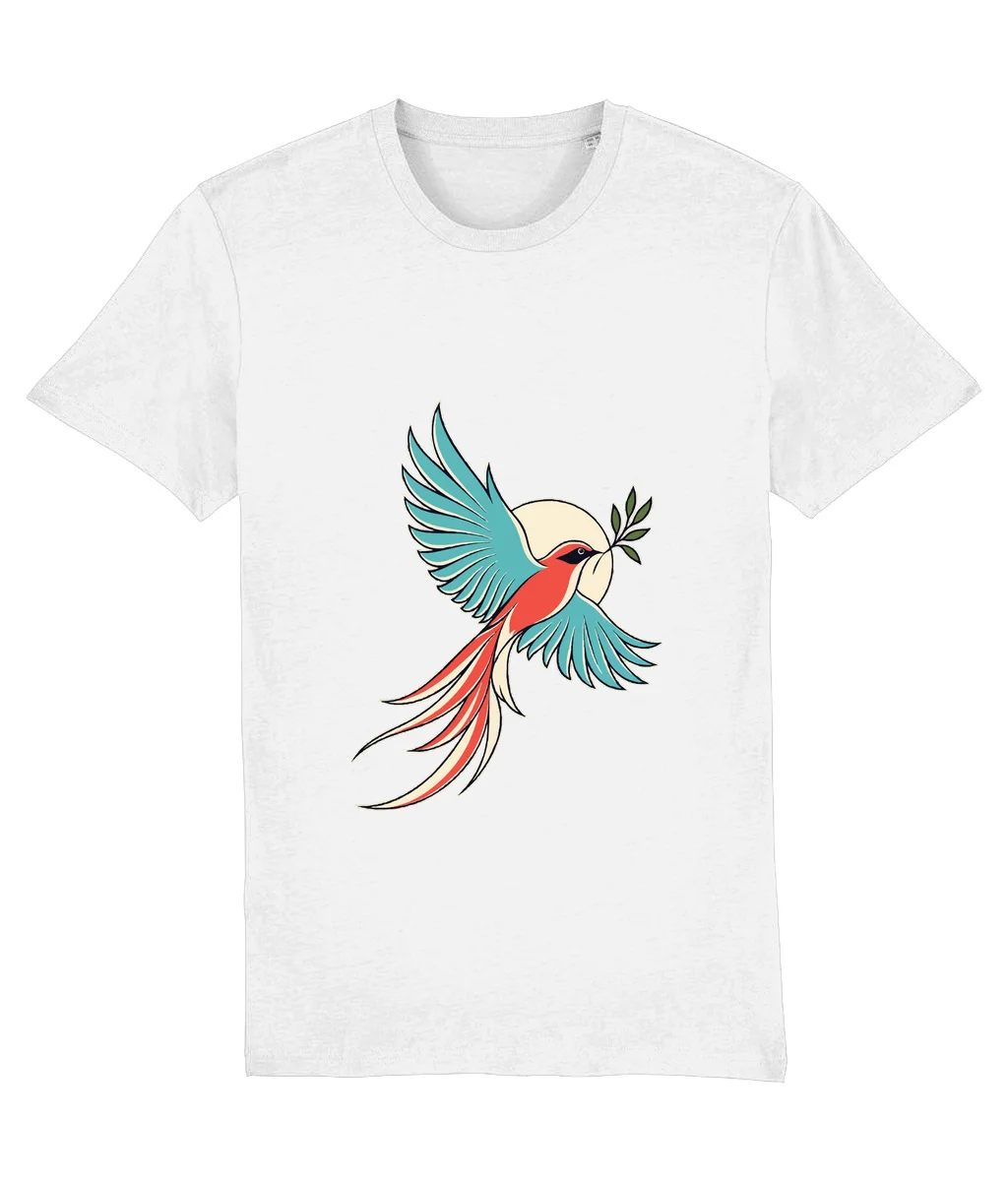 Tricou alb Porumbelul păcii · Artă, cu imprimeu pe piept