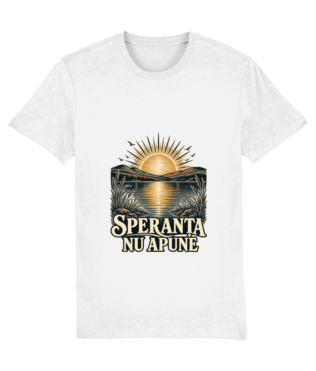 Tricou alb Speranța nu apune, cu imprimeu pe piept