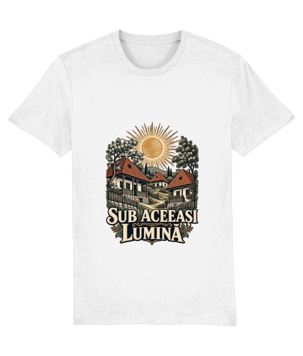 Tricou alb Sub aceeași lumină, cu imprimeu pe piept