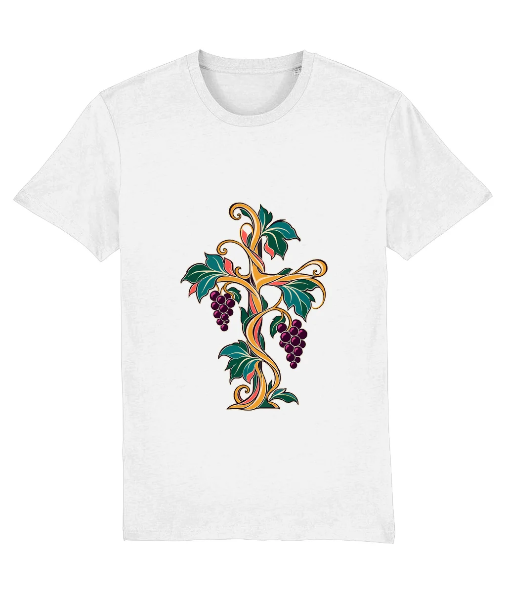 Tricou alb Vița și ramurile · Artă, cu imprimeu pe piept